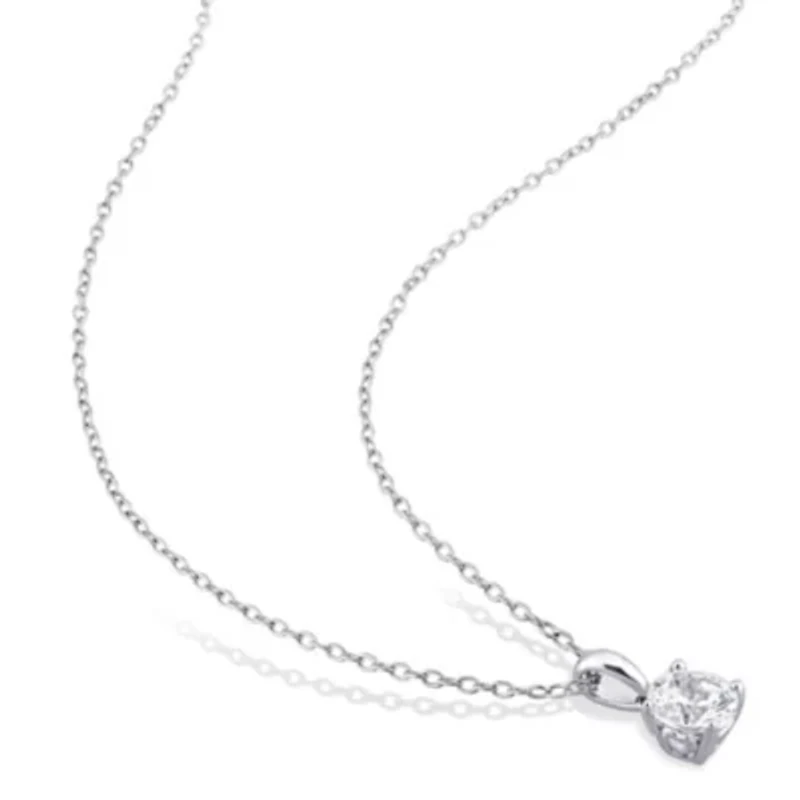 Lab Created Created White Sapphire Solitaire Design Pendant with Chain in Sterling Silver