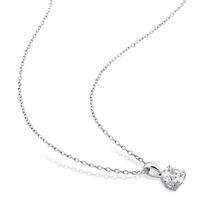 Lab Created Created White Sapphire Solitaire Design Pendant with Chain in Sterling Silver