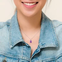 Amethyst Solitaire Design Pendant with Chain in Sterling Silver