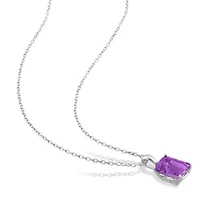Amethyst Solitaire Design Pendant with Chain in Sterling Silver