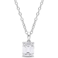 Lab Created Created White Sapphire Solitaire Design Pendant with Chain in Sterling Silver