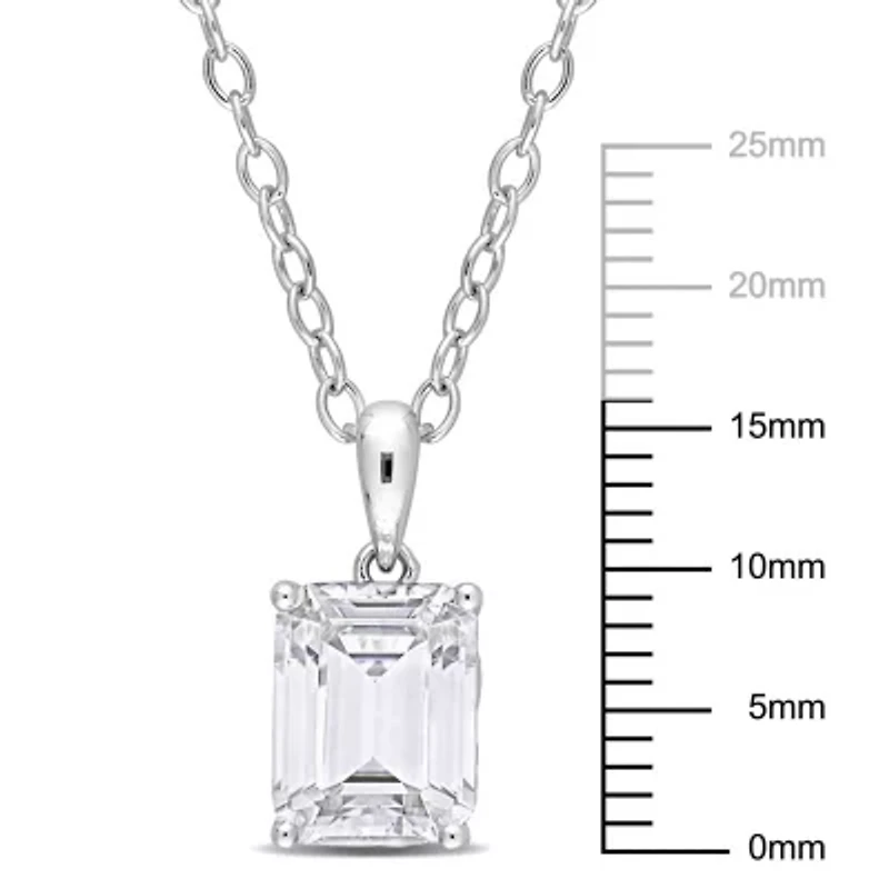 Lab Created Created White Sapphire Solitaire Design Pendant with Chain in Sterling Silver