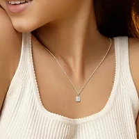 Lab Created Created White Sapphire Solitaire Design Pendant with Chain in Sterling Silver