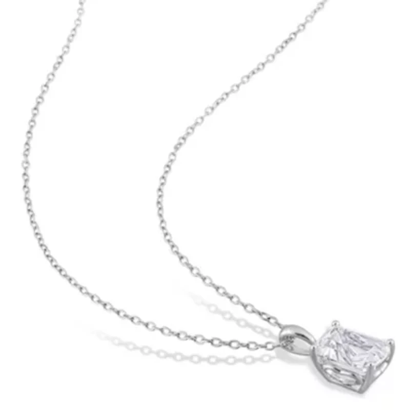 Lab Created Created White Sapphire Solitaire Design Pendant with Chain in Sterling Silver