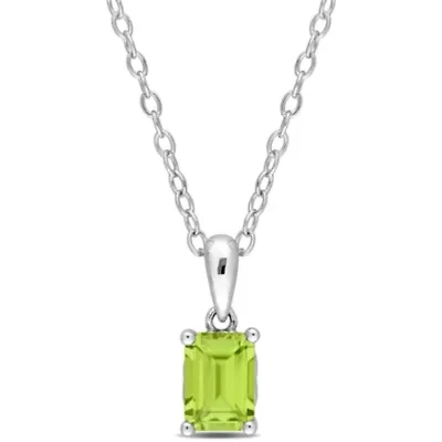 Peridot Solitaire Design Pendant with Chain in Sterling Silver