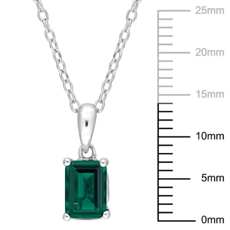 Lab Created Created Emerald Solitaire Design Pendant with Chain in Sterling Silver