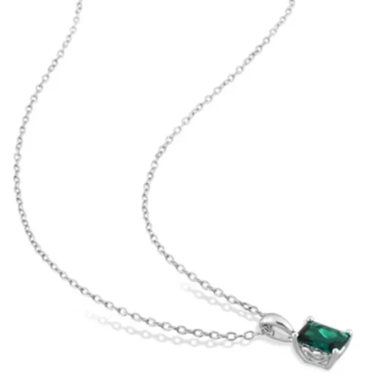 Lab Created Created Emerald Solitaire Design Pendant with Chain in Sterling Silver