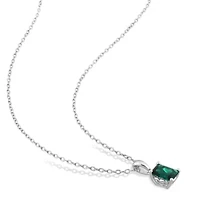 Lab Created Created Emerald Solitaire Design Pendant with Chain in Sterling Silver