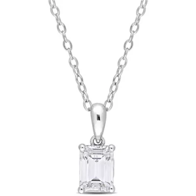 White Topaz Solitaire Design Pendant with Chain in Sterling Silver