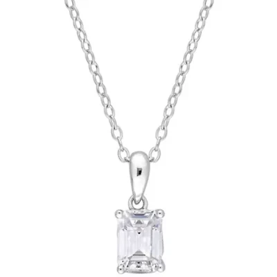 Lab Created Created White Sapphire Solitaire Design Pendant with Chain in Sterling Silver