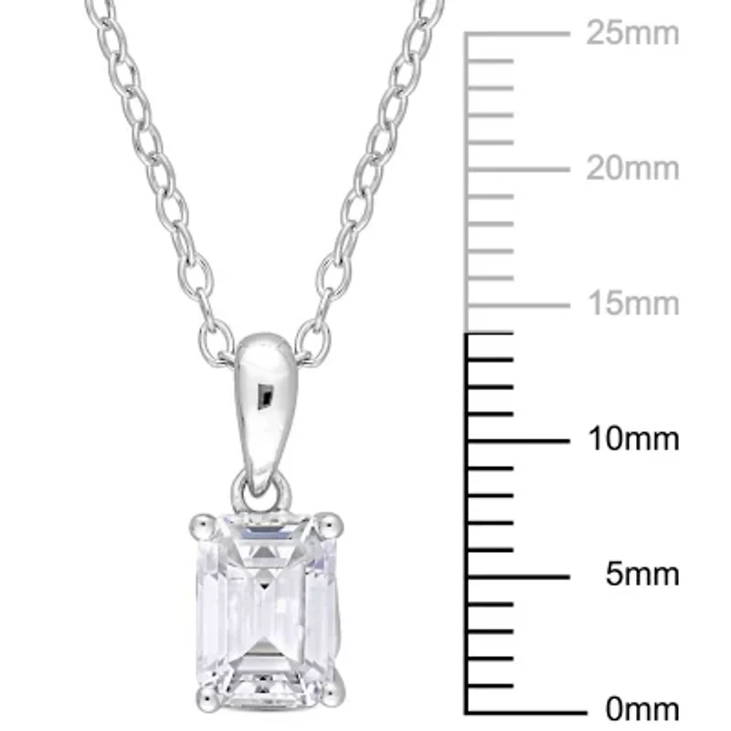 Lab Created Created White Sapphire Solitaire Design Pendant with Chain in Sterling Silver