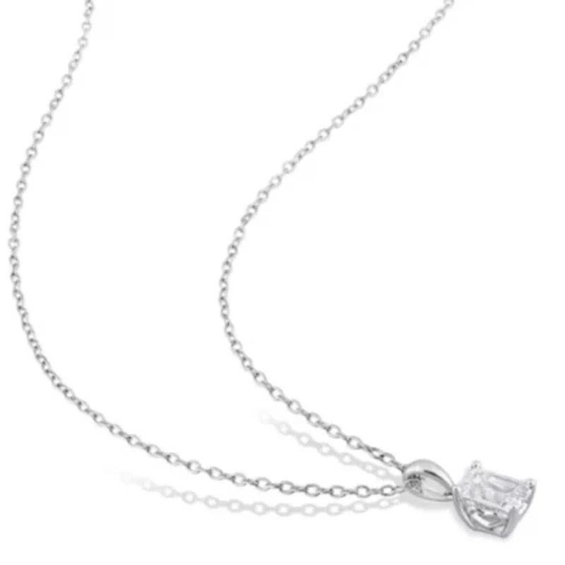 Lab Created Created White Sapphire Solitaire Design Pendant with Chain in Sterling Silver