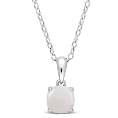 Opal Solitaire Classic Basket Setting Pendant with Chain in Sterling Silver