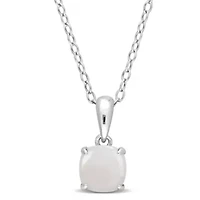 Opal Solitaire Classic Basket Setting Pendant with Chain in Sterling Silver