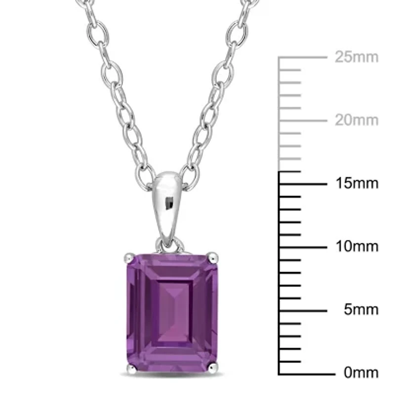 Simulated Alexandrite Solitaire Design Pendant with Chain in Sterling Silver