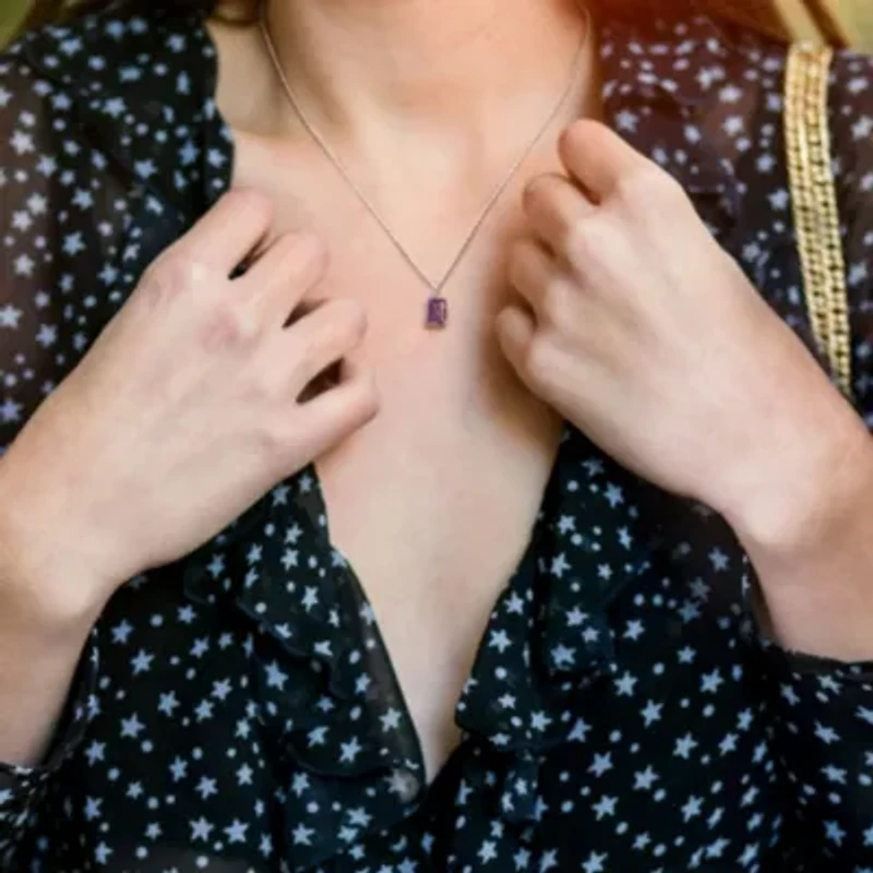 Simulated Alexandrite Solitaire Design Pendant with Chain in Sterling Silver