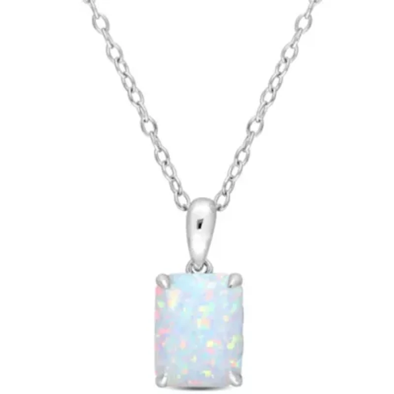 Lab Created Created Opal Solitaire Design Pendant with Chain in Sterling Silver