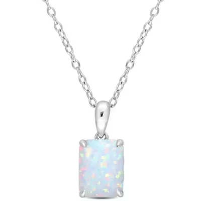 Lab Created Created Opal Solitaire Design Pendant with Chain in Sterling Silver