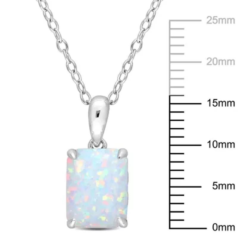 Lab Created Created Opal Solitaire Design Pendant with Chain in Sterling Silver