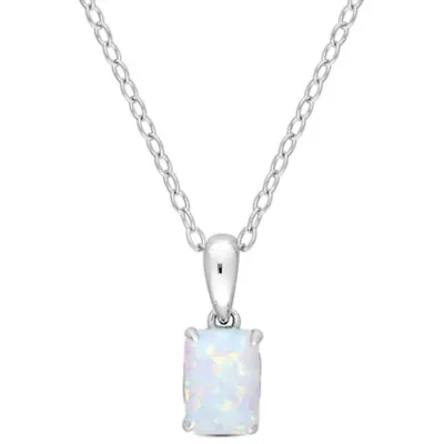 Lab Created Created Opal Solitaire Design Pendant with Chain in Sterling Silver