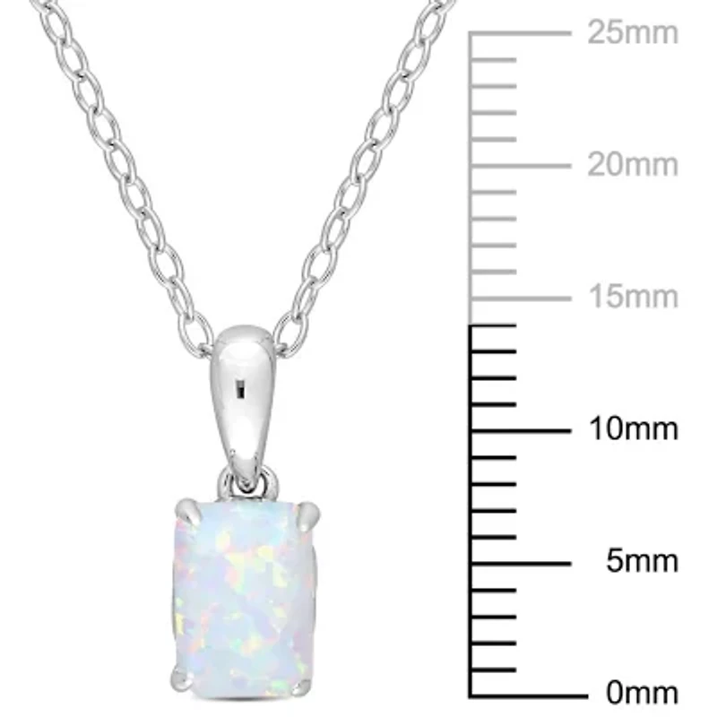 Lab Created Created Opal Solitaire Design Pendant with Chain in Sterling Silver
