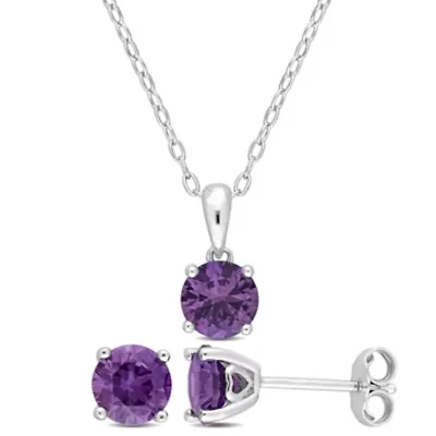 Lab Created Simulated Alexandrite Pendant with Chain and Earrings 2-Piece Set in Sterling Silver