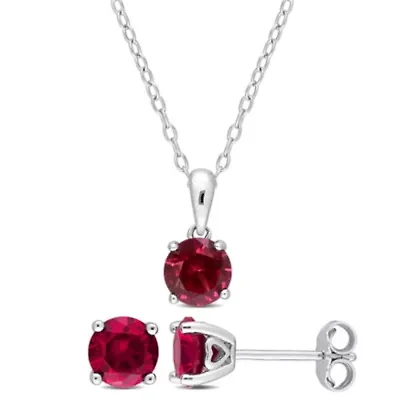 Lab Created Created Ruby Solitaire Pendant with Chain and Stud Earrings 2-Piece Set in Sterling Silver