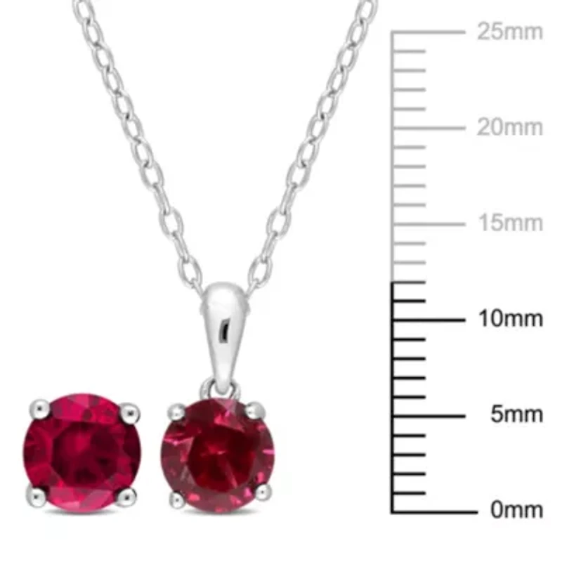 Lab Created Created Ruby Solitaire Pendant with Chain and Stud Earrings 2-Piece Set in Sterling Silver
