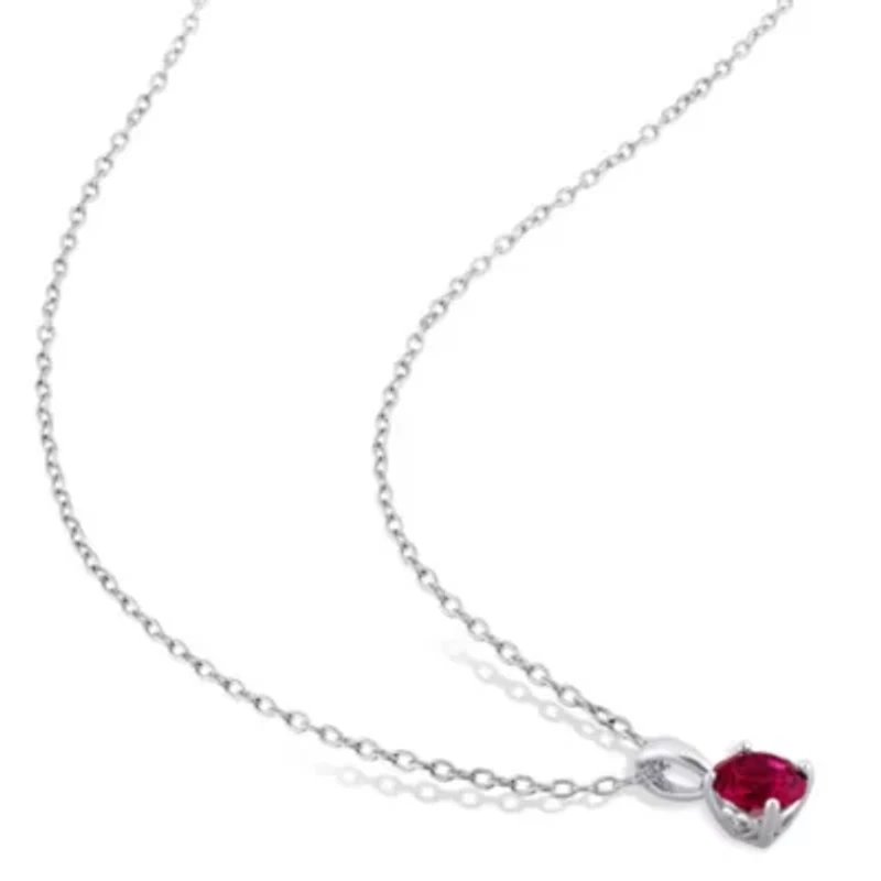 Lab Created Created Ruby Solitaire Pendant with Chain and Stud Earrings 2-Piece Set in Sterling Silver
