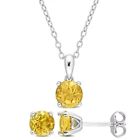 Citrine Pendant with Chain and Earrings 2-Piece Set in Sterling Silver