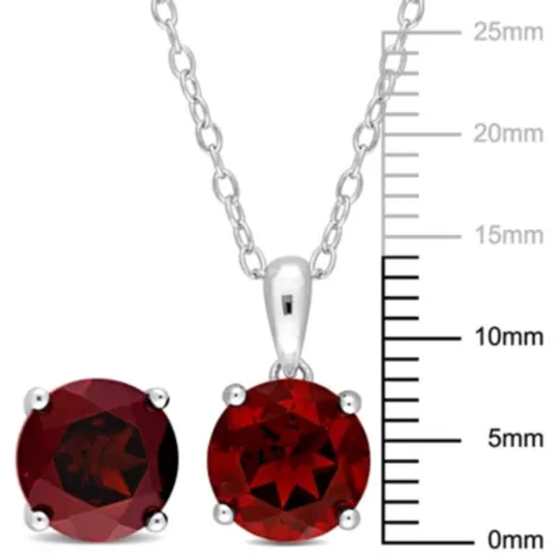 Garnet Solitaire Pendant with Chain and Stud Earrings 2-Piece Set in Sterling Silver