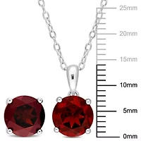 Garnet Solitaire Pendant with Chain and Stud Earrings 2-Piece Set in Sterling Silver