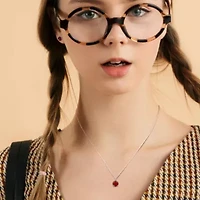 Garnet Solitaire Pendant with Chain and Stud Earrings 2-Piece Set in Sterling Silver