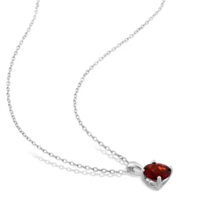 Garnet Solitaire Pendant with Chain and Stud Earrings 2-Piece Set in Sterling Silver