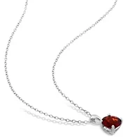 Garnet Solitaire Pendant with Chain and Stud Earrings 2-Piece Set in Sterling Silver