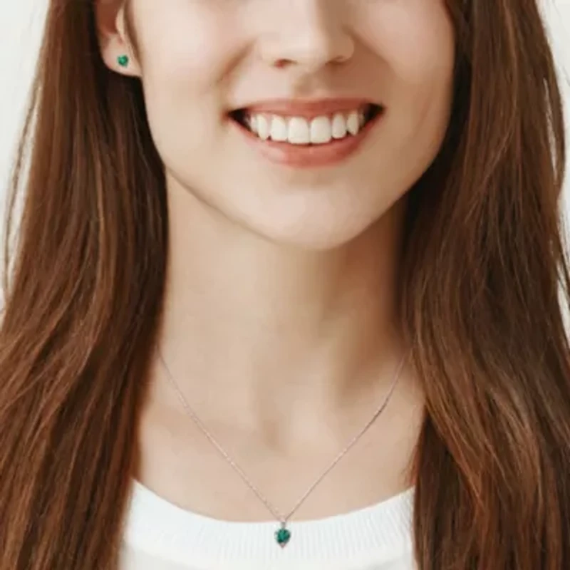 Lab Created Created Emerald Pendant with Chain and Earrings 2-Piece Set in Sterling Silver