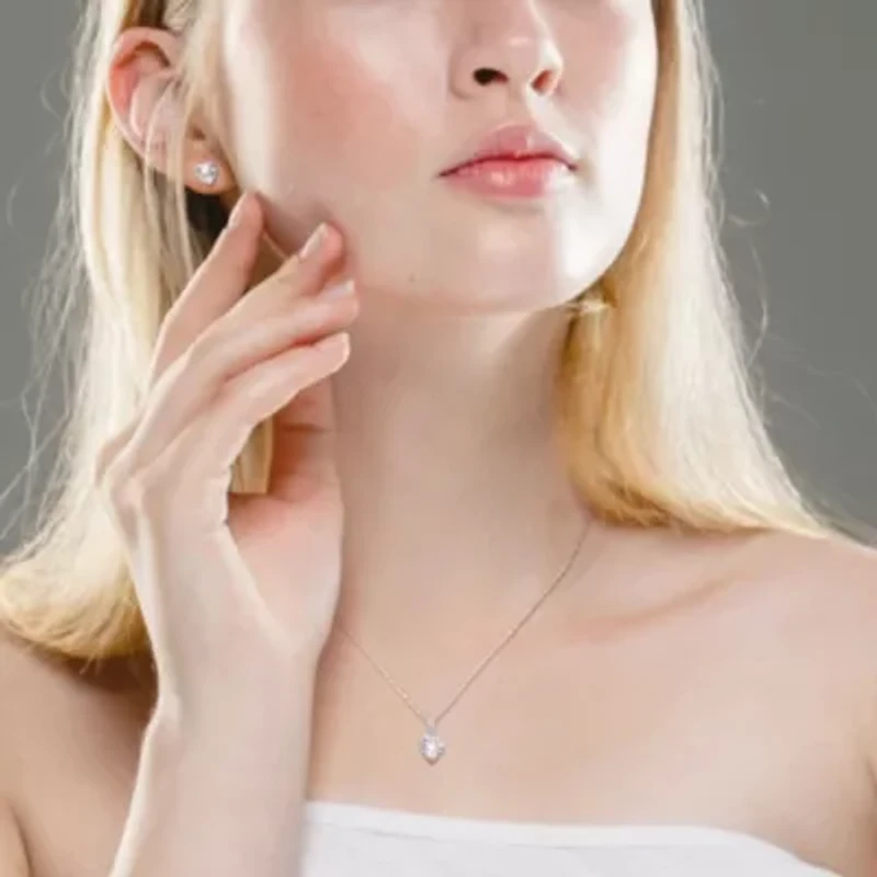Lab Created Created White Sapphire Pendant with Chain and Earrings 2-Piece Set in Sterling Silver