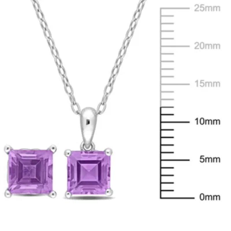 Amethyst Solitaire Pendant with Chain and Stud Earrings 2-Piece Set in Sterling Silver