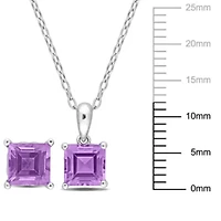 Amethyst Solitaire Pendant with Chain and Stud Earrings 2-Piece Set in Sterling Silver