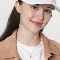 Amethyst Solitaire Pendant with Chain and Stud Earrings 2-Piece Set in Sterling Silver