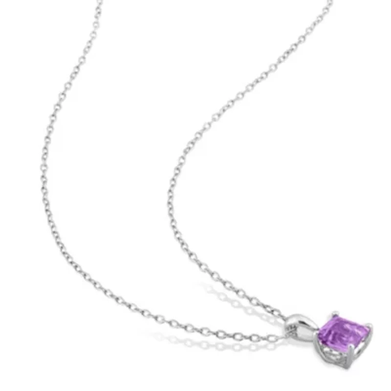 Amethyst Solitaire Pendant with Chain and Stud Earrings 2-Piece Set in Sterling Silver