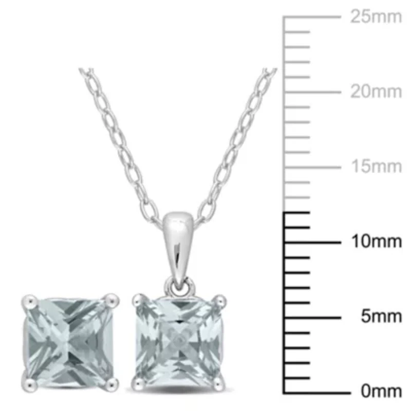Created Spinel (Aquamarine) Pendant with Chain and Earrings 2-Piece Set in Sterling Silver