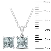 Created Spinel (Aquamarine) Pendant with Chain and Earrings 2-Piece Set in Sterling Silver