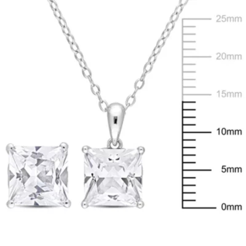 Lab Created Created White Sapphire Solitaire Pendant with Chain and Stud Earrings 2-Piece Set in Sterling Silver