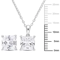 Lab Created Created White Sapphire Solitaire Pendant with Chain and Stud Earrings 2-Piece Set in Sterling Silver