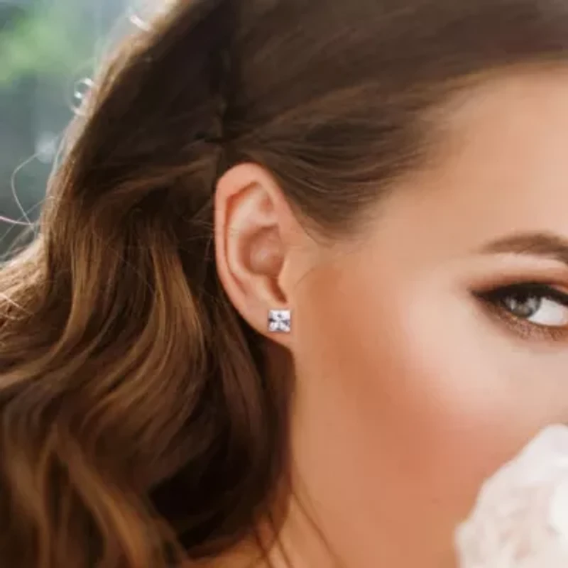 Lab Created Created White Sapphire Solitaire Pendant with Chain and Stud Earrings 2-Piece Set in Sterling Silver