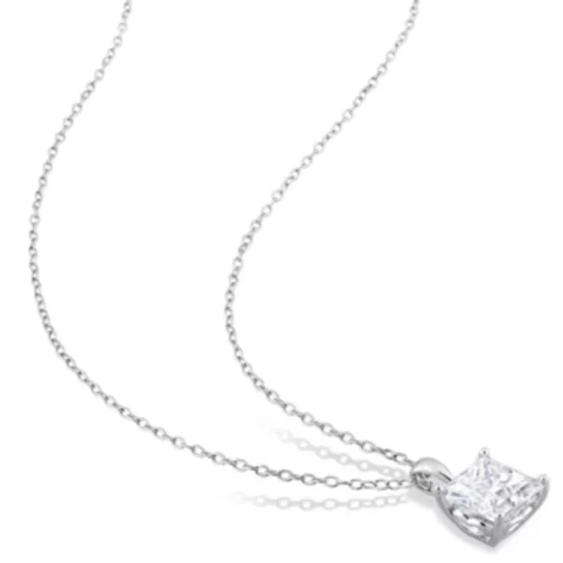 Lab Created Created White Sapphire Solitaire Pendant with Chain and Stud Earrings 2-Piece Set in Sterling Silver