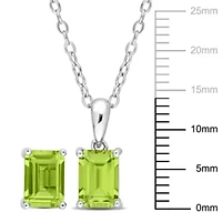 Peridot Solitaire Pendant with Chain and Stud Earrings 2-Piece Set in Sterling Silver