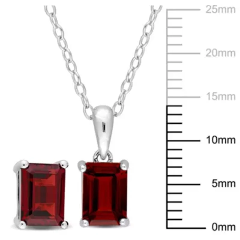 Garnet Solitaire Pendant with Chain and Stud Earrings 2-Piece Set in Sterling Silver