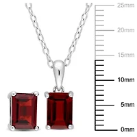 Garnet Solitaire Pendant with Chain and Stud Earrings 2-Piece Set in Sterling Silver